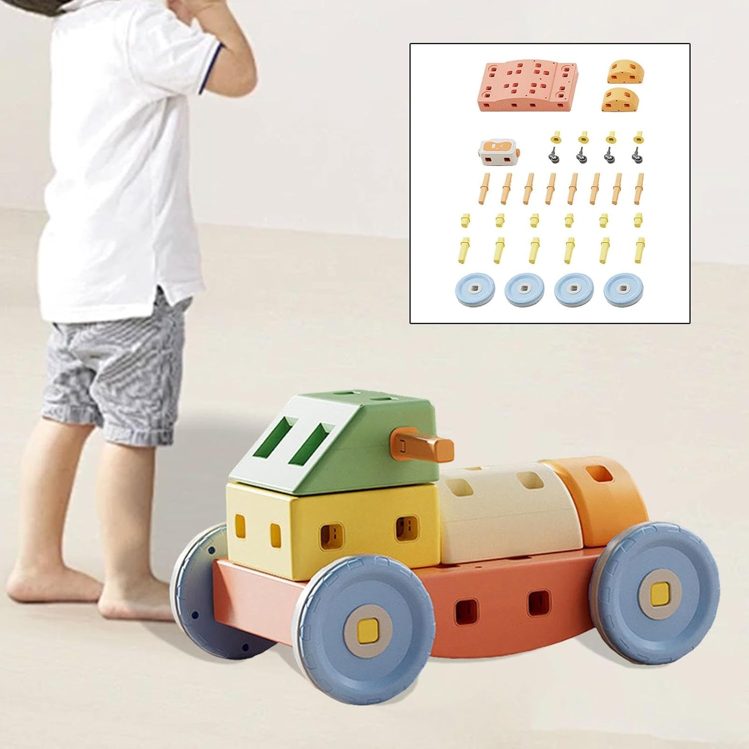 LOL-FUN 44ピース DIY 積み木 3歳以上対象 運動能力を発達させる積み木 知育玩具 車両組み立て 集まりに エド・インター 音の鳴るつみき  積み木 知育玩具 1歳 一歳 木製 木のおもちゃ 名入れ 名前入り 積木 音の出るおもちゃ ブロック エドインター（音いっぱいつみき ...