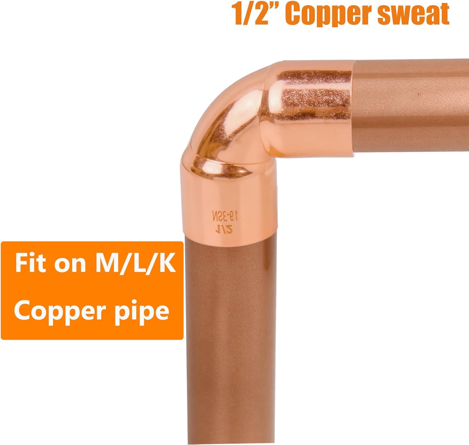 WHK 50-Packs 1/2"inch Copper Fittings 90° Degree Elbow C x C Short Radius 1/2 Copper Sweat Solder Connection for Residential Commercial Plumbing(Lead-Free)