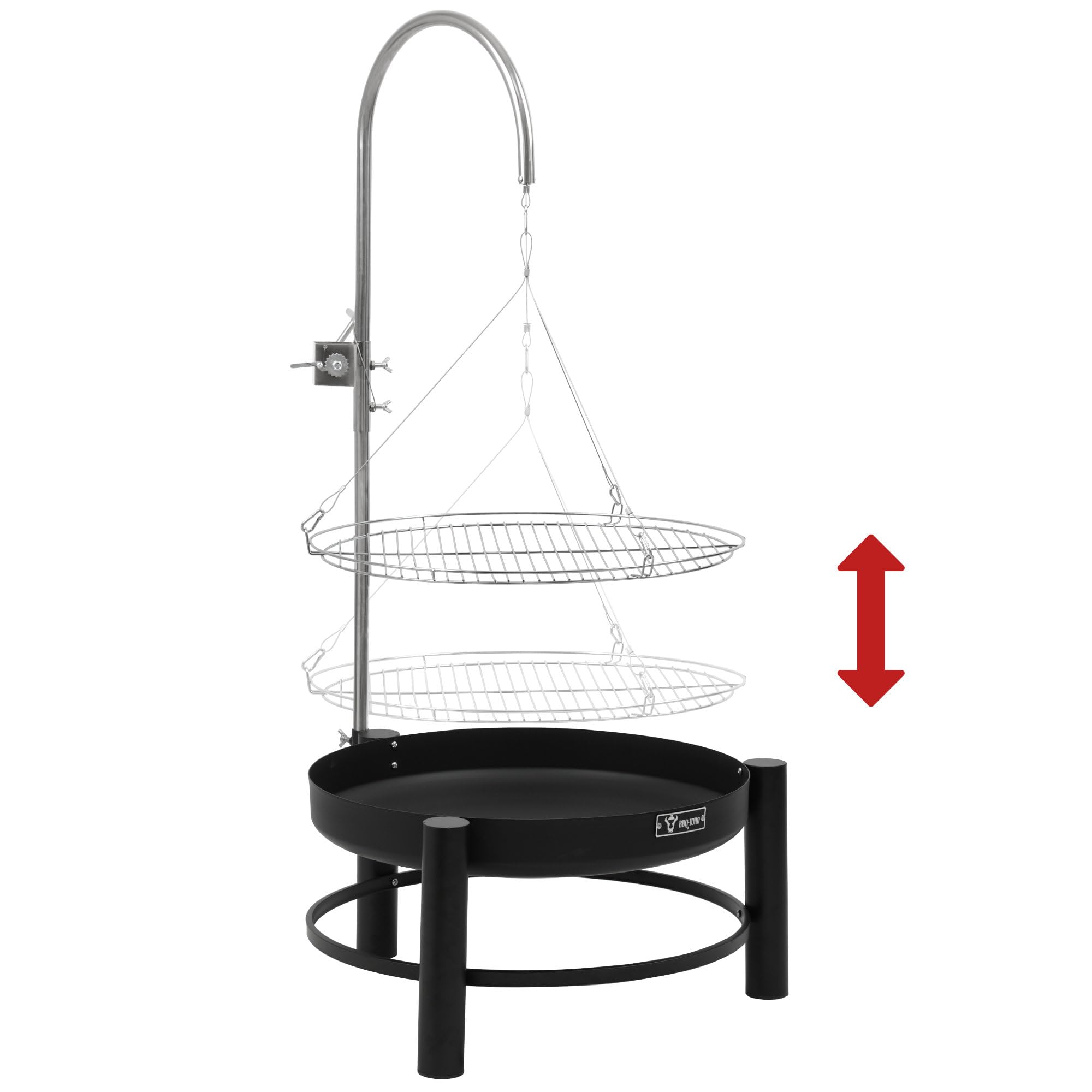 BBQ-Toro Barbecue girevole con braciere e griglia, diametro 61 cm, nero, barbecue a carbonella, barbecue e braciere con manovella, per giardino, terrazza, campeggio e esterni