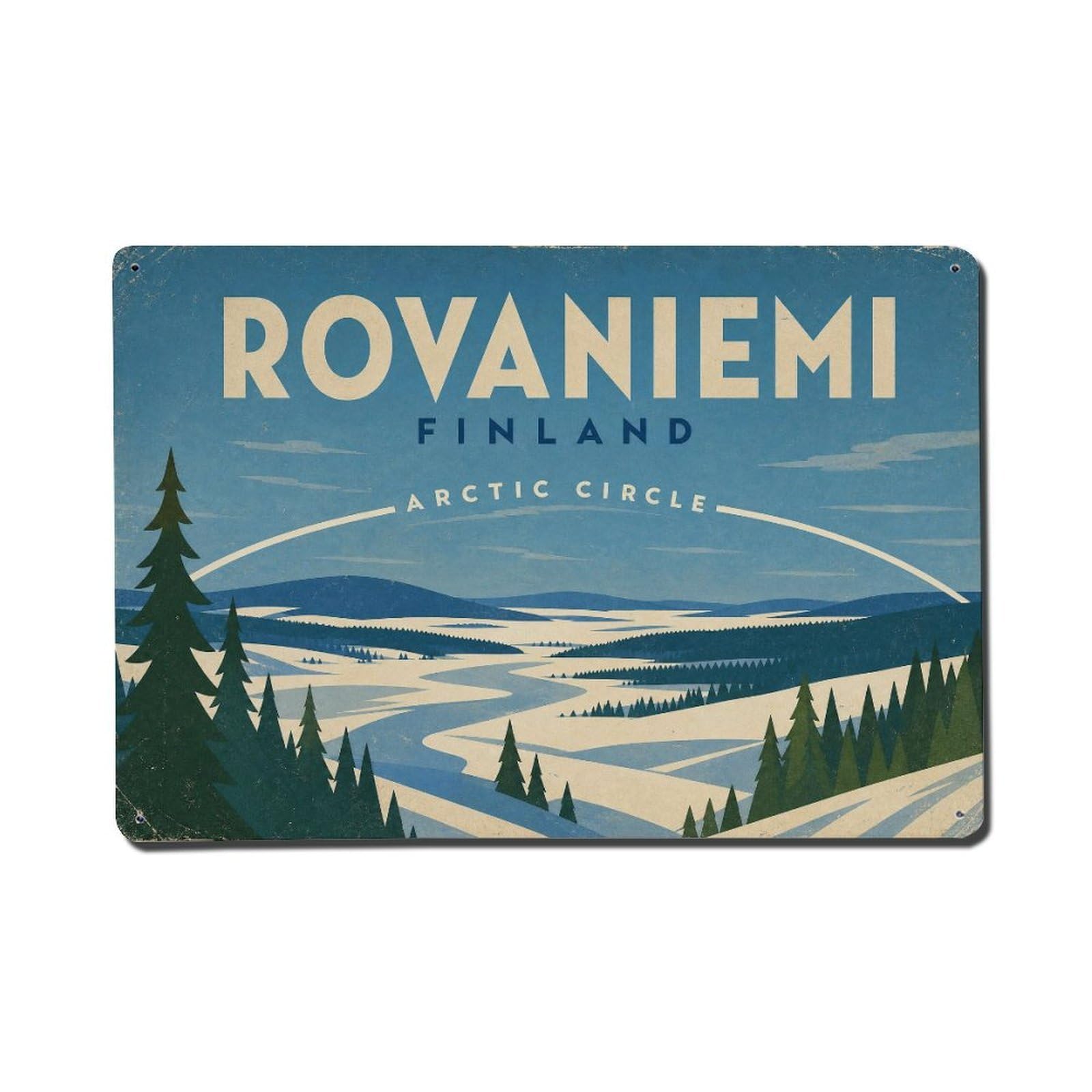 Vintage Travel Finland Rovaniemi Metal Tin Sign Plaque Wall Decor for Cafe, Club Bar, Office, Garden Metal Poster 8x12Inch