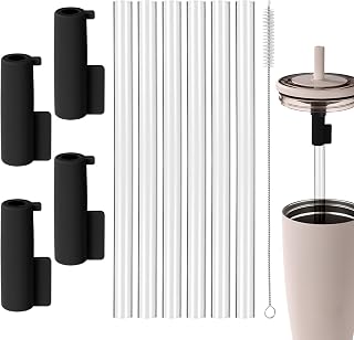 4pcs Tumbler Straw Covers for Brumate Era 40 oz Tumbler, 40oz Tumbler Straw Cap Topper with 6pcs Tumbler Straw Replacements 1pcs Straw Cleaner Brush Accessories(Black)