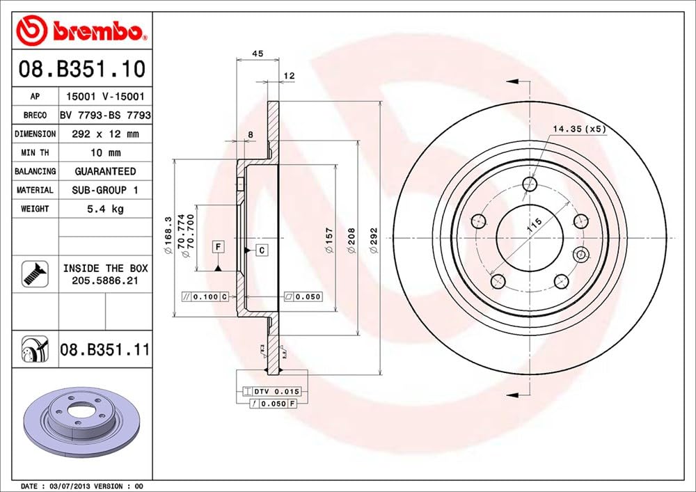 Brembo 08.B351.11 COATED DISC LINE tarcza hamulcowa - para