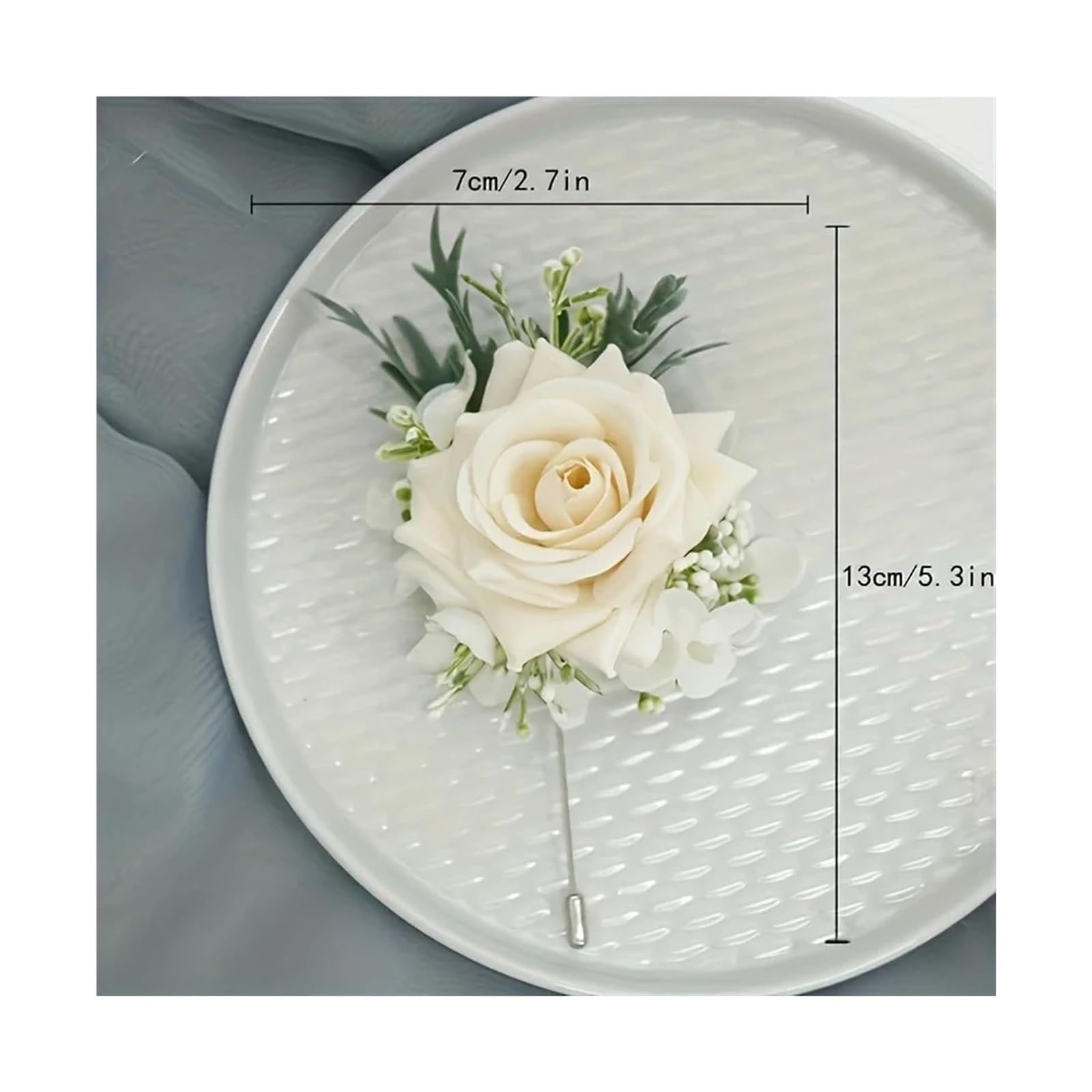 Bransoletka z bukietem róż, Zestaw butonierek ślubnych z białej róży na nadgarstek 1/6 opakowania 7x13 cm(6pcs Boutonniere)