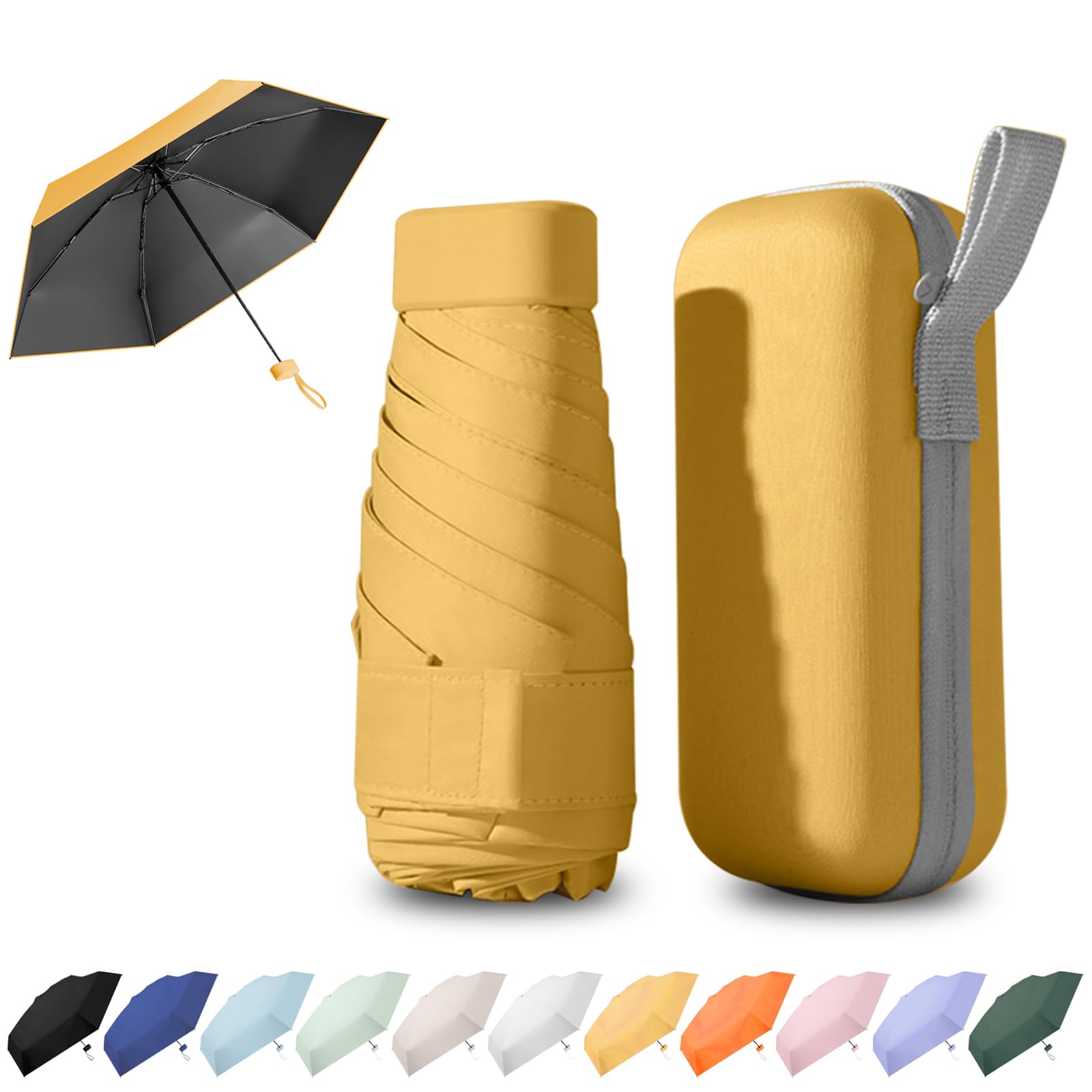Ancuioyz Women's Yellow Umbrella Mini - Portable Compact For & Men, Lightweight For Rain Or Shine, Travel-Friendly Sun Protection (Yellow)