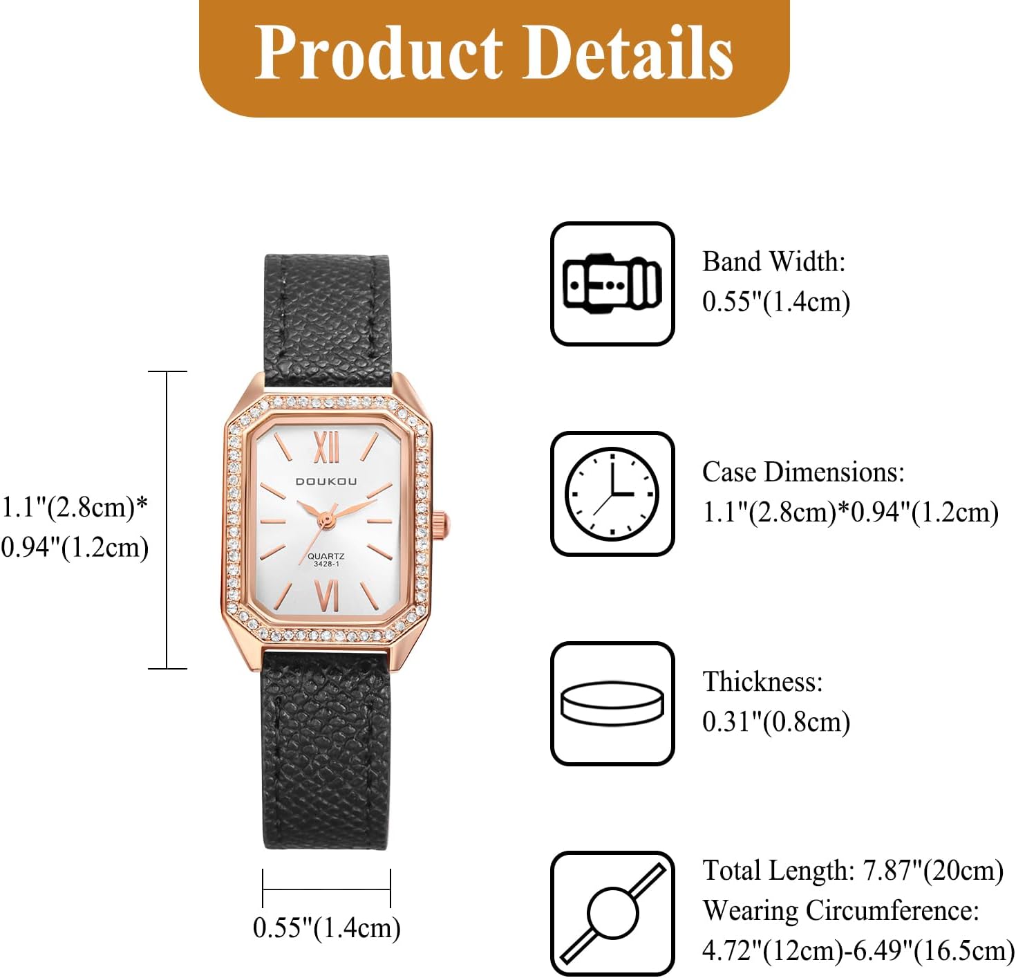 Avaner Women's Leather Square Watches: Ladies Classic Analog Quartz Rhinestones Rectangular Wrist Watches - Image 6