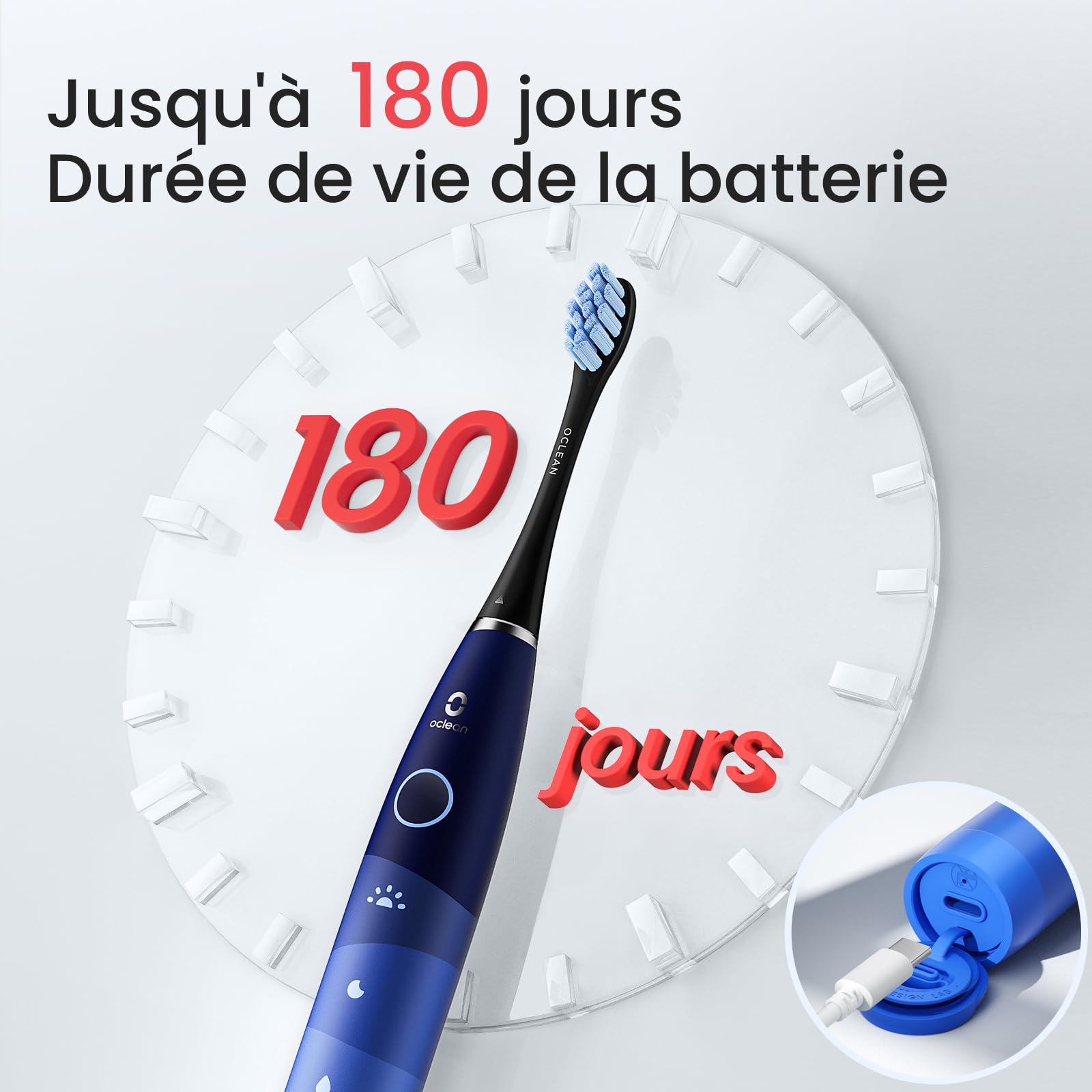 Oclean Brosse à Dents Électrique TravelGo FlowSet, Autonomie de 180 jours avec 6 Brossettes et 5 Modes, Brosse à Dents Sonique, Minuterie & Rappel 30s, 1 Étui Voyage, Set Bleu
