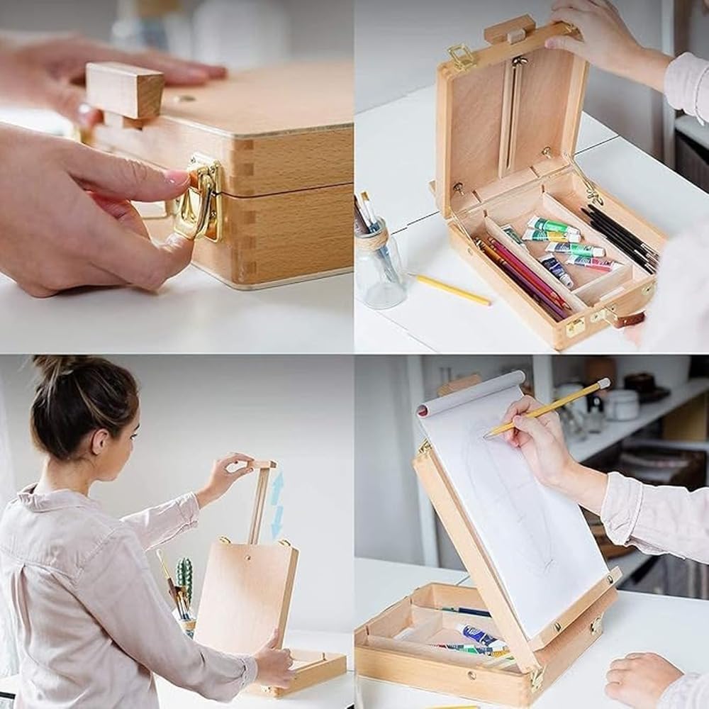 Cavalletto da pittura da tavolo regolabile, scatola per schizzi con