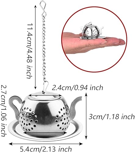Miniatura 4 de Infusor de té de hojas sueltas, 4 coladores de té de acero inoxidable con cadena y bandejas de goteo, juego de filtros de té pequeños para taza