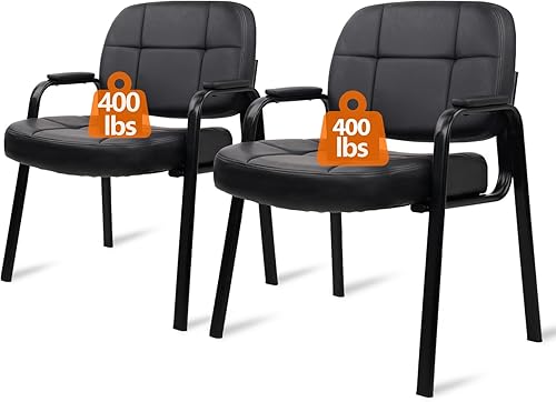 CLATINA Silla grande alta de 400 libras para sala de espera con brazos acolchados, sillas de cuero para invitados de oficina, sin ruedas, para sala