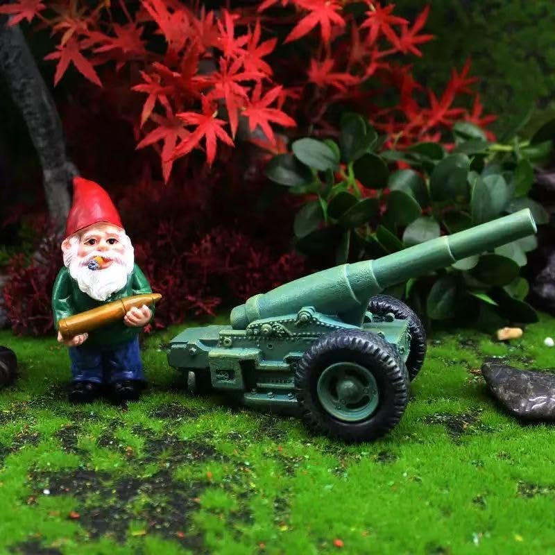 Funny Garden Gnome Statue with Cannonball and Cannon Cart, Military Gnome Decorations for Outdoor Indoor Lawn Statue Patio Yard, Halloween Christmas Thanksgiving Gifts