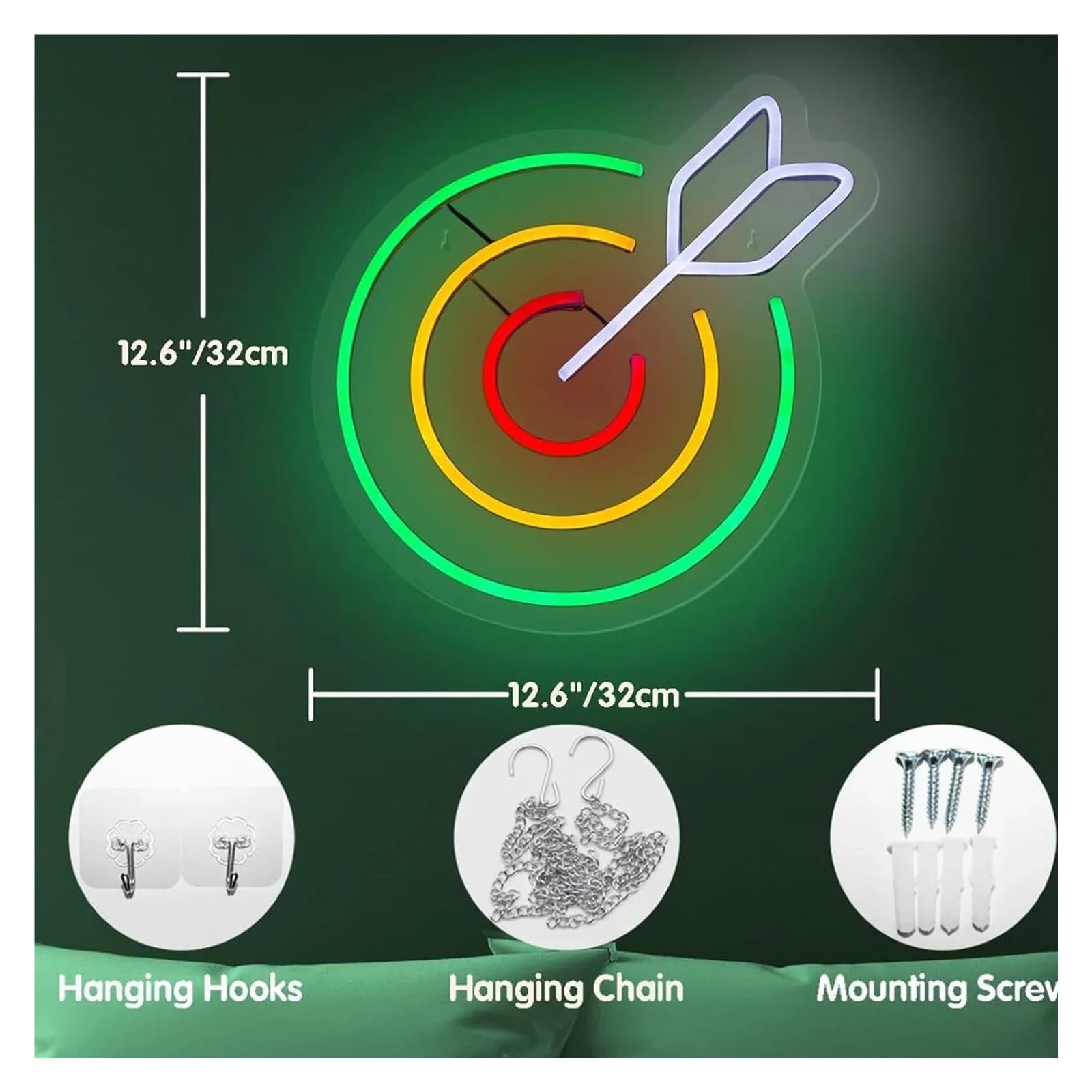 Néon Enseignes lumineuses Decor Fléchettes Décoration Murale Néon Fléchettes Alimentées Par USB Jeu De Sport LED Salle De Jeux Club De Sport À Domicile Fêtes 32cmx32cm