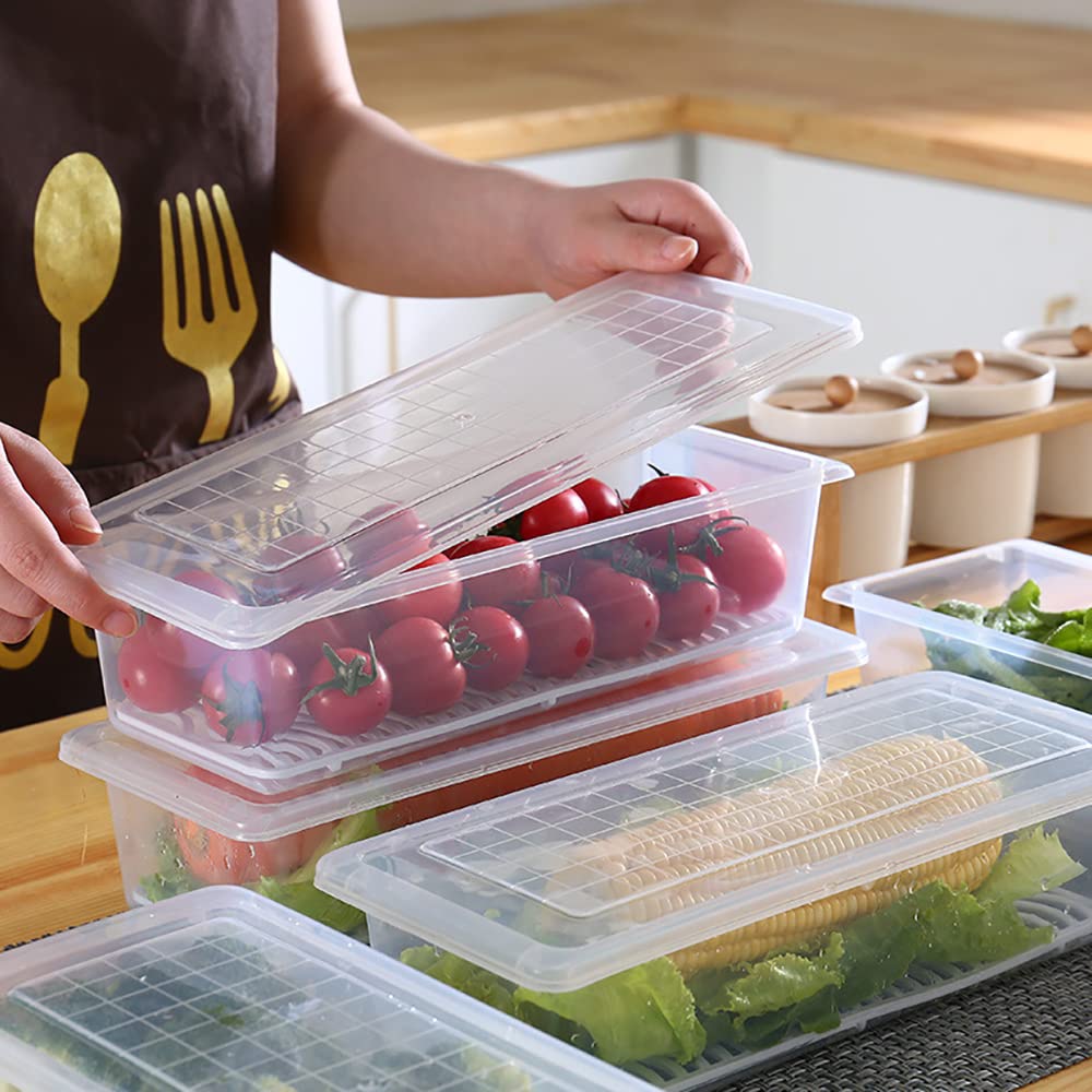 SOUJOY 6 Stück kühlschrank organizer, 1.5L Lebensmittelbehälter für den Kühlschrank mit Deckel, stapelbarer Obstaufbewahrungsbehälter mit abnehmbarer Abtropfplatte für Gemüse, Fleisch, Fisch frisch