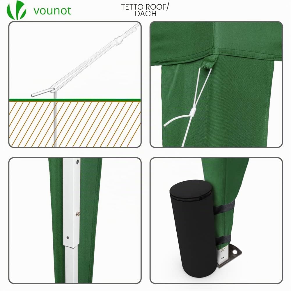 VOUNOT® Gazebo Pieghevole da Giardino 3x3 M Tenda Pop Up con 4 Sacchi di Sabbia e Sacca Trasporto Verde