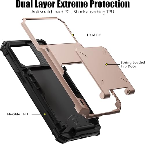 Miniatura 4 de Nvollnoe Funda para iPhone 13 Pro con tarjetero almacena 5 tarjetas Funda tipo cartera de doble capa resistente a prueba de golpes con ranura oculta