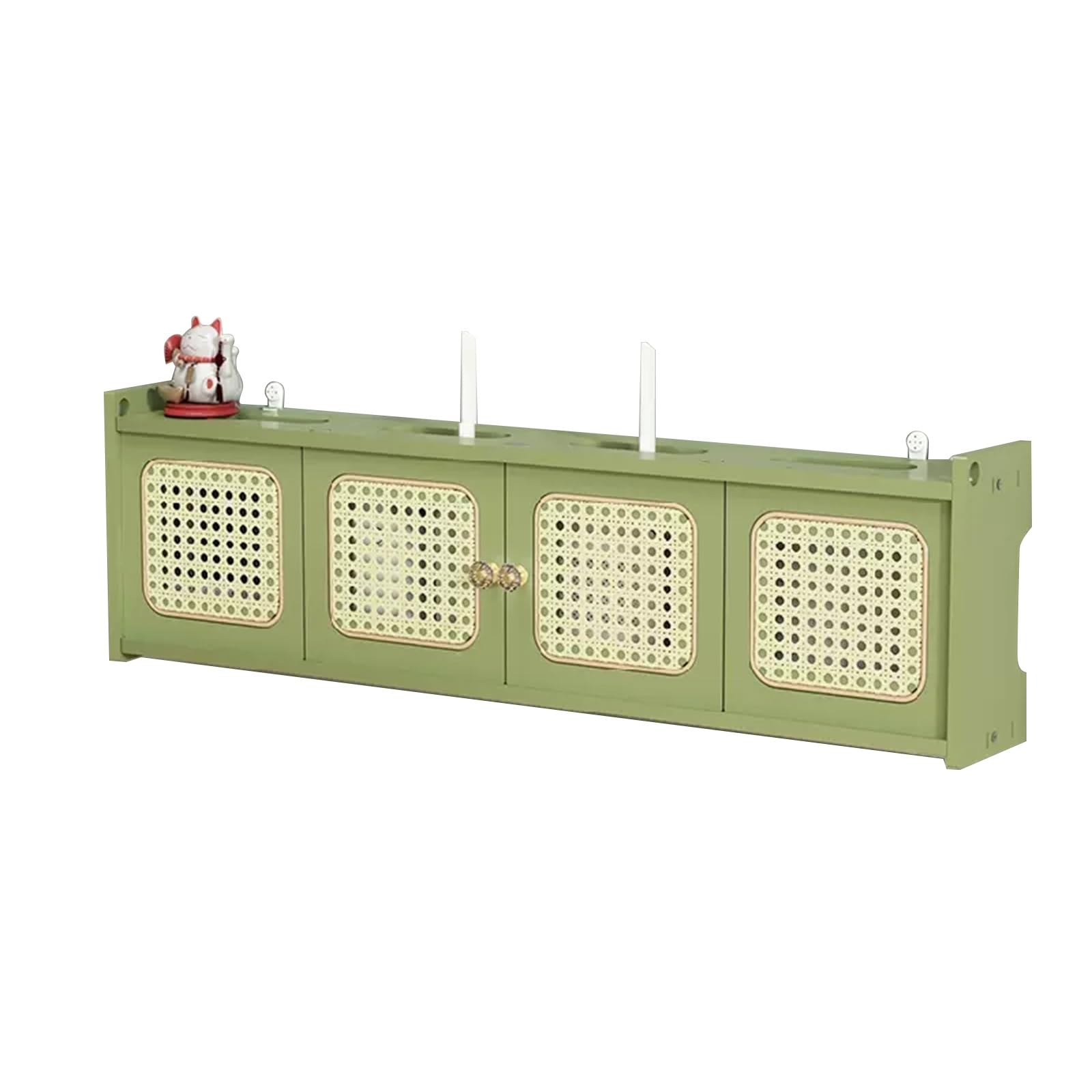 Étagère murale en bois avec porte tressée en rotin pour le rangement du routeur WiFi et la gestion des câbles d'alimentation, idéale pour le bureau et la maison