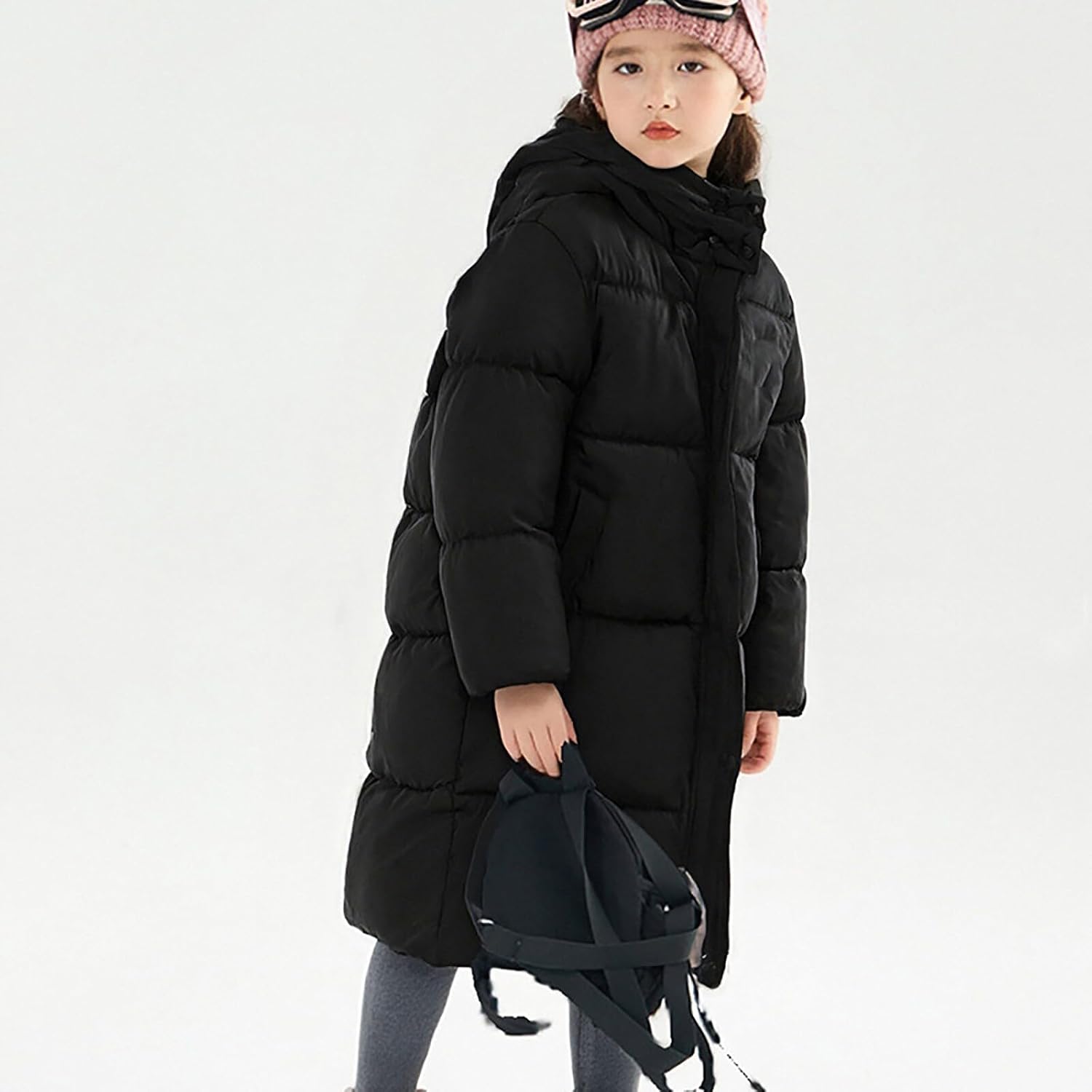 Thicken Down Coat for Girls Boys Hooded Padded Winter Puffer Jacket Kids Windproof Lightweight Long Outerwear