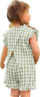 Girl's 2 Piece Outfits Plaid Ruffle Trim Cap Sleeve Wrap Top and Shorts Set