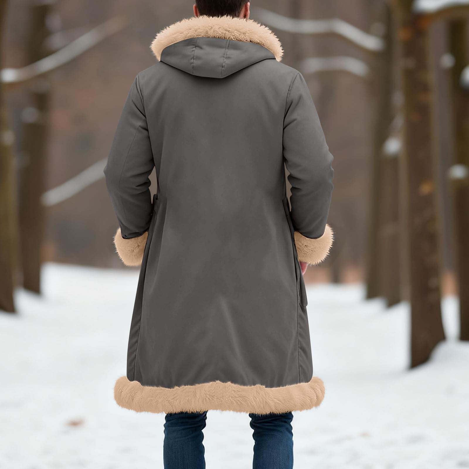 Generisch Cappotto invernale da uomo, lungo, in pelle scamosciata, con colletto alto, foderato, caldo, cappotto da uomo, a maniche lunghe, oversize, per attività all'aria aperta