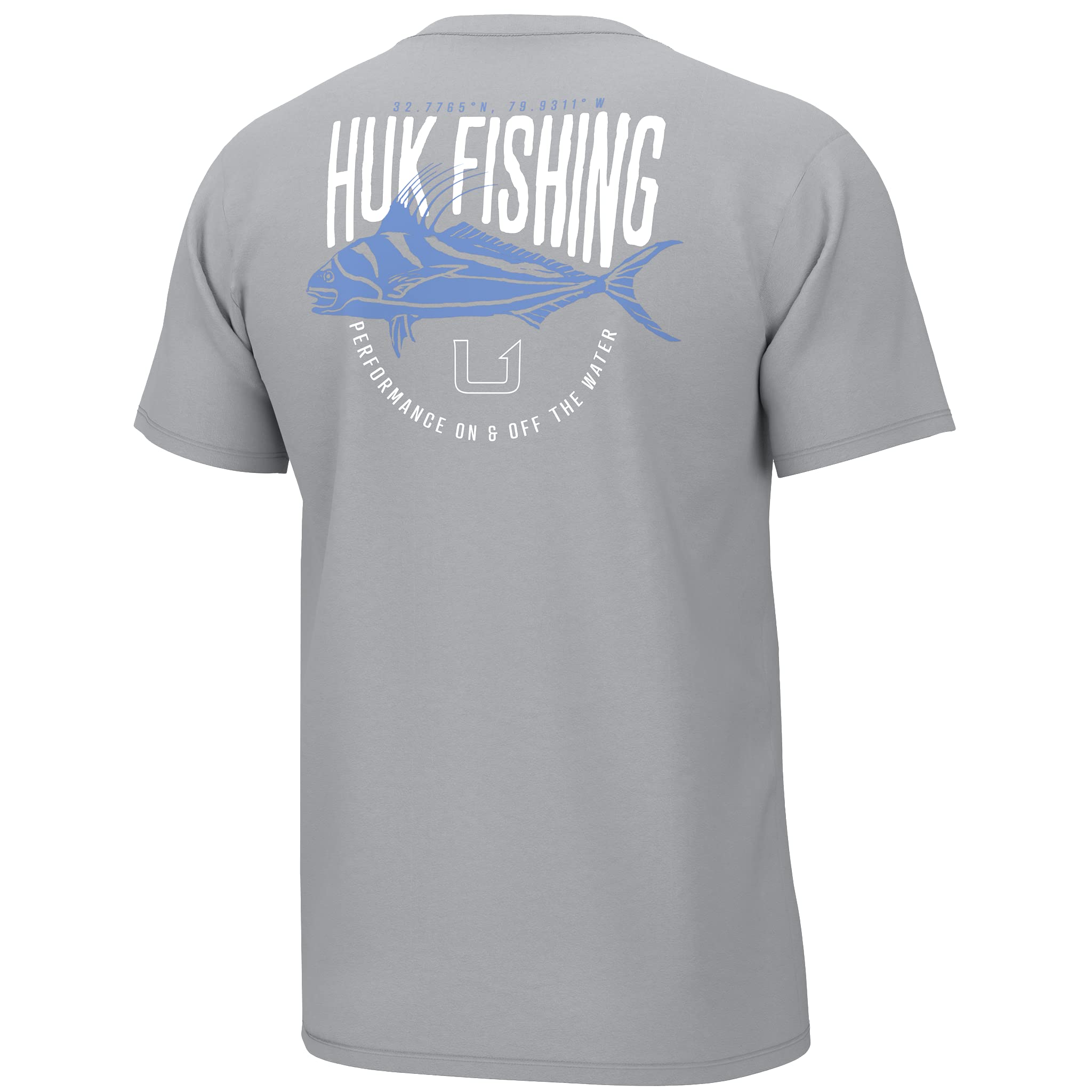 HUK Men's Short Sleeve Performance Tee, Fishing T-Shirt, Rooster Tails-Harbor Mist, XL