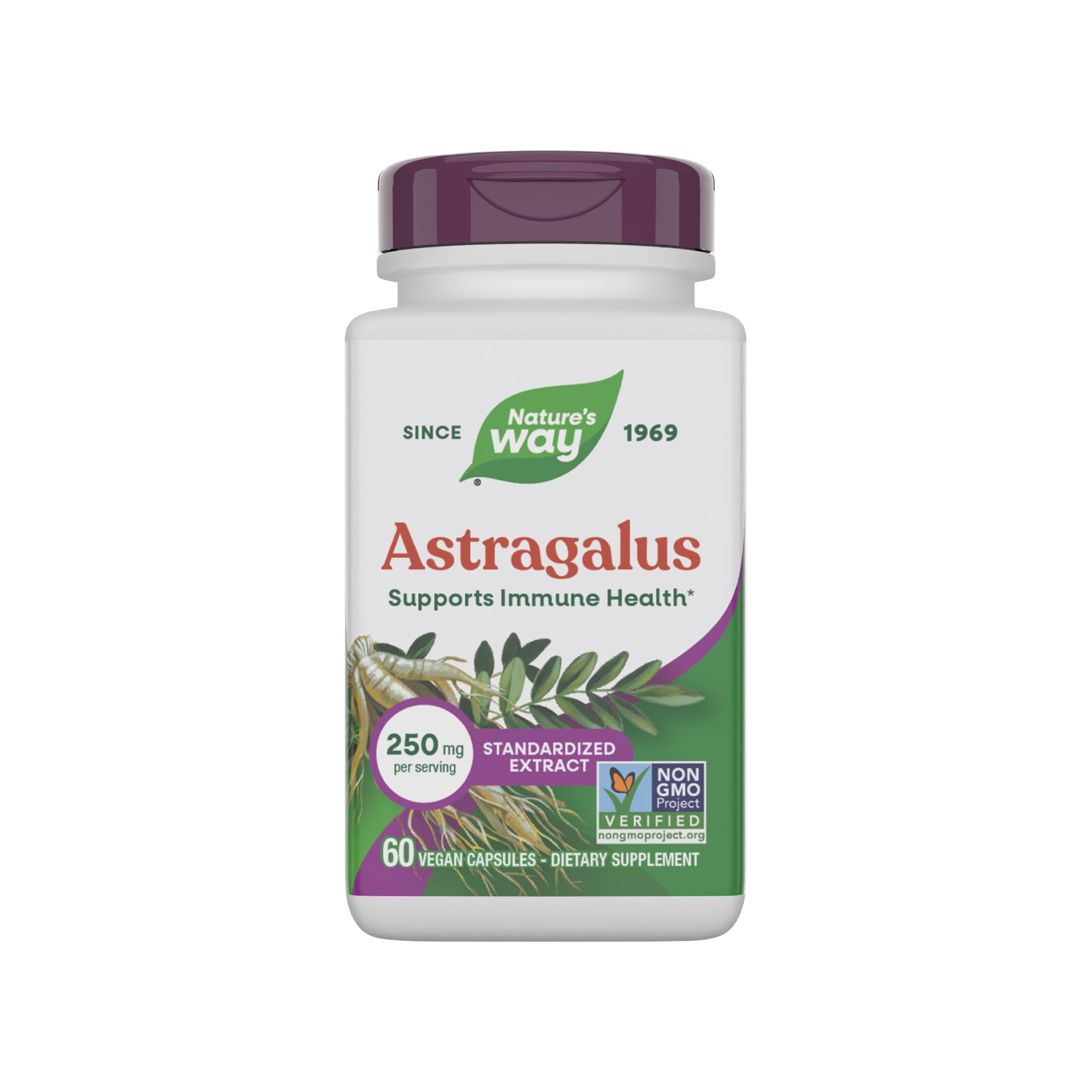 Nature's Way Astragalus Premium Extract, Supports Immune Health*, 250 mg Extract per Serving, Non-GMO Project Verified, 60 Vegan Capsules (Packaging May Vary)