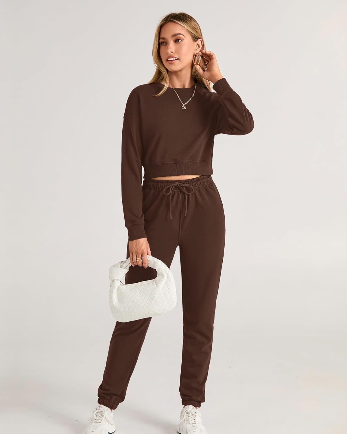 BTFBM Women 2 Piece Outfits Long Sleeve Crop Top Pullover Drawstring Pant Jogger Set Casual Sweatsuits Tracksuit Pockets - Image 5