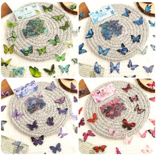 image for COMNICO 240PCS Butterfly Stickers, PET Waterproof Transparent Colorful