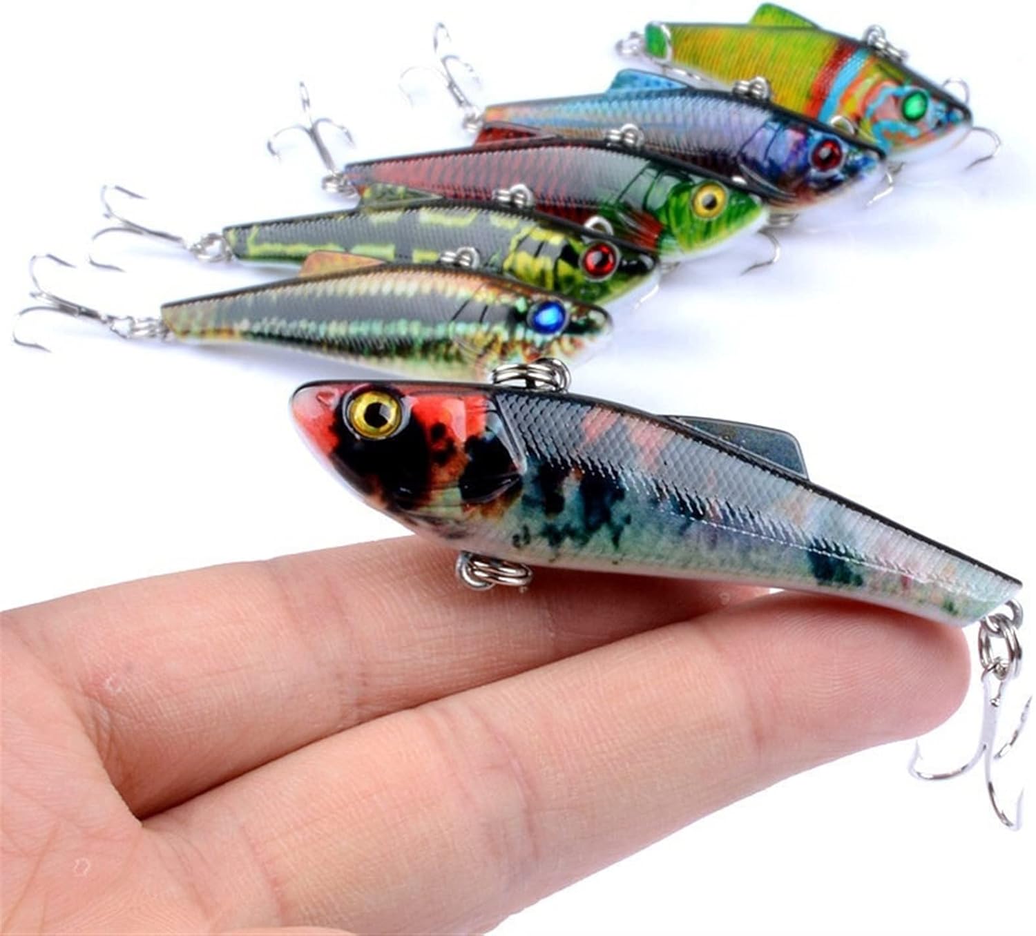 10Pcs Winter Vibrating Sinking Fishing Lures 70mm 6.5g Artificial Hard Bait Lifelike Painted Crankbait Wobblers Bass Fishing Lures Treble Hook Outdoor Fishing Tackle