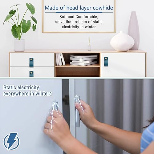 Miniatura 7 de Pomos de cuero para aparador, paquete de 12 pomos para cajones de aparador, pomos suaves para cajones que mejoran el aspecto de los muebles,