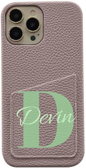 Personalized Name Leather case for iPhone 17 16 17 Air 15 14 13 12 Pro Max 16E 11 Mini Xr Xs X 7 8 Plus SE 2020 2022, Custom Initial Luxury Vegan PU Phone Cover with Card Slot Gray