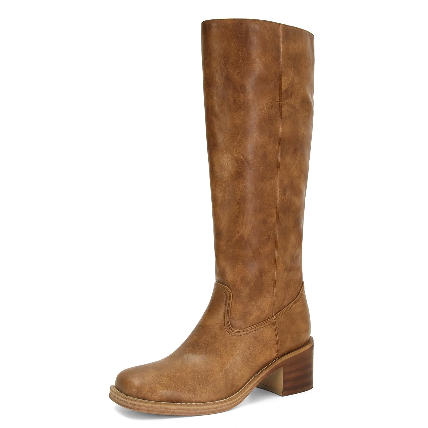 Womens Banana Knee High Boots Square Toe Comfortable Campus Boots Block Heel Riding Boots Wide Calf Long Tall