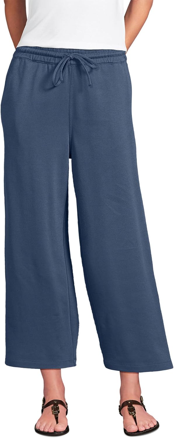 Lands' End Women's Sport Knit Pull On Drawstring Wide Leg Crop Pants