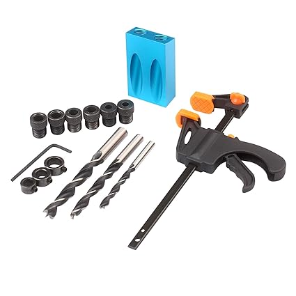 15pcs Pocket Hole Jig Kit 8mm 10mm 15 Degree Angle Drill Guide Woodwoorking Tool Inclined Hole Jig Hole Puncher Locator Jig Drill Bit Carpentry Tools