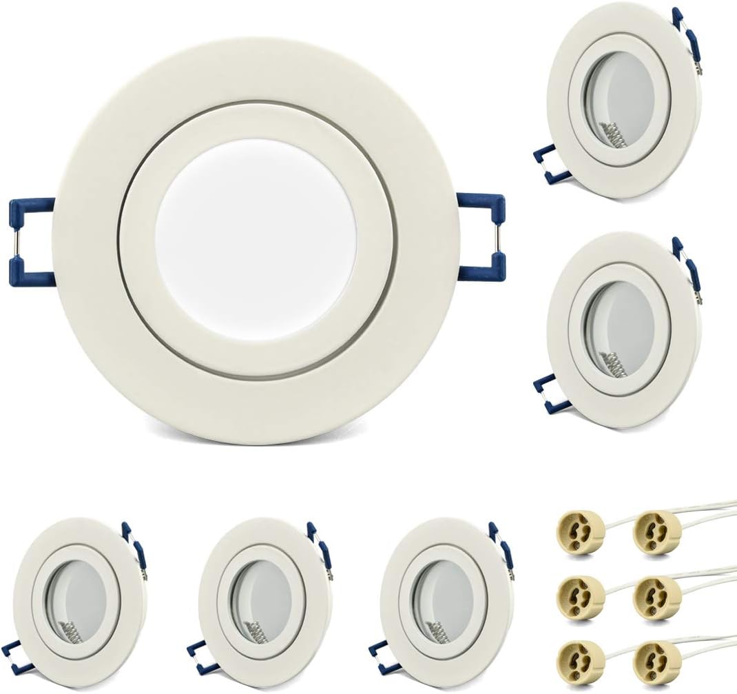 KYOTECHLED Recessed Ceiling Light Mounting Frame Waterproof IP44 for Wet Bathrooms incl. GU10 Socket, Downlight Frame for Ceiling Spotlight MR16 GU10 and Halogen Bulb, Recessed Lighting 6 Pack