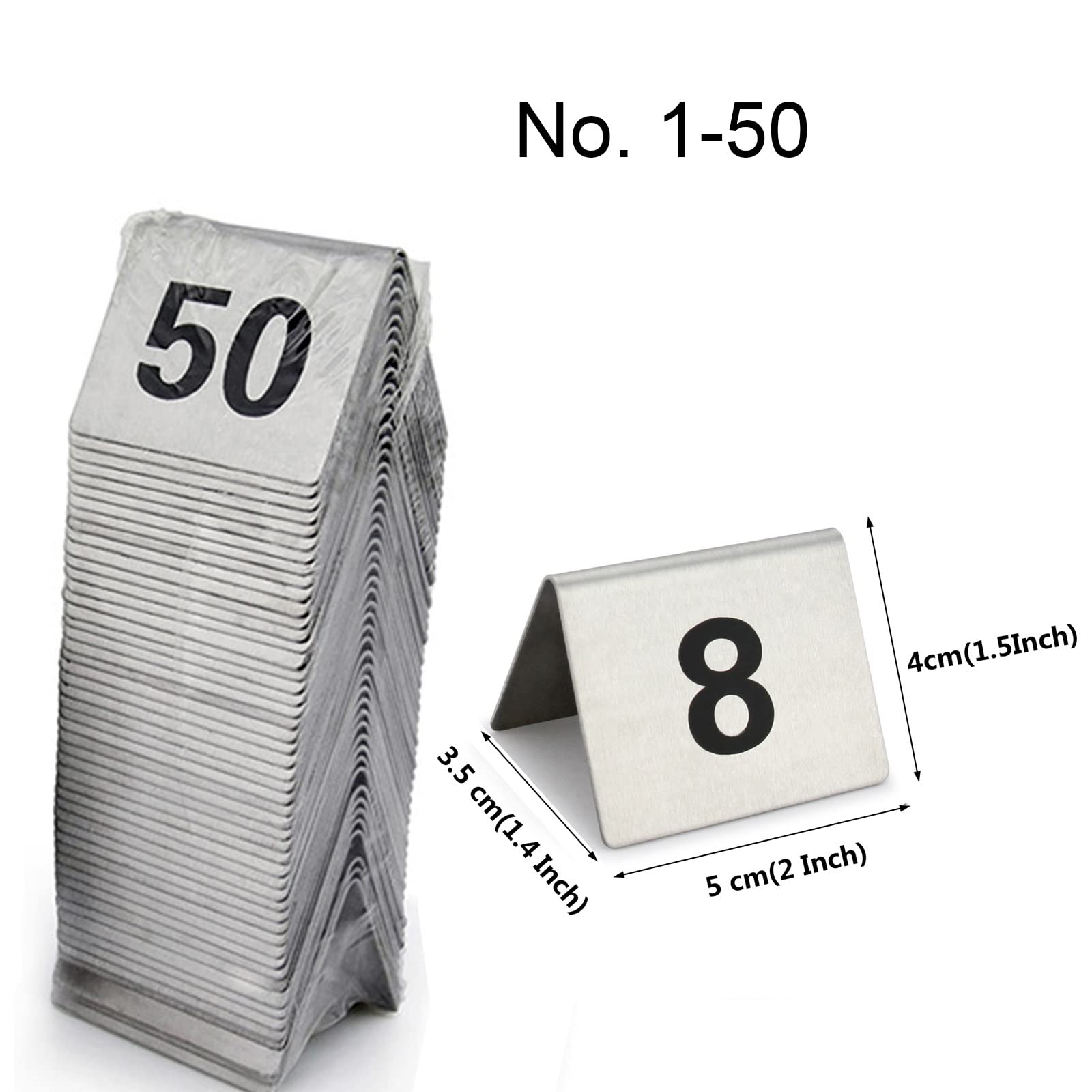 Karty z numerami stolików, Dwustronne Tabliczki Z Numerami Na Stół Ze Stali Nierdzewnej 1-50 I 1-100 5x4cm(1 to 50)