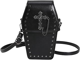 [なぶる] 2023 多用途小型携帯電話バッグリベットハンドバッグ女の子の女性のファッション財布ハロウィンゴシック棺型ヴィンテージショルダーバッグ