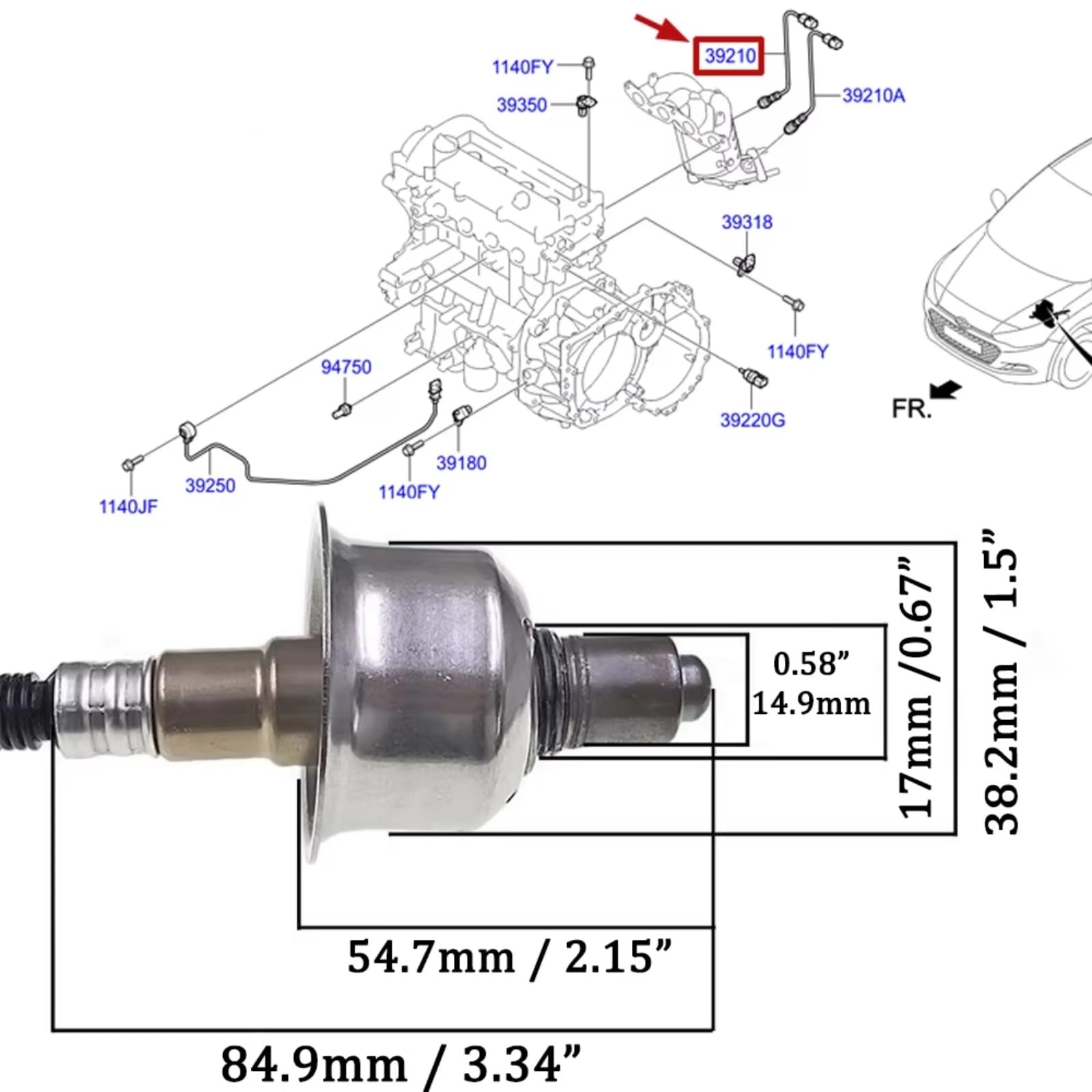Sauerstoff O2 Sensor Für Kia für Picanto II 2011 2012 2013 2014 2015 2016 2017 2018 2019 2020 2021 2022 2023 2024 2025 3921003050