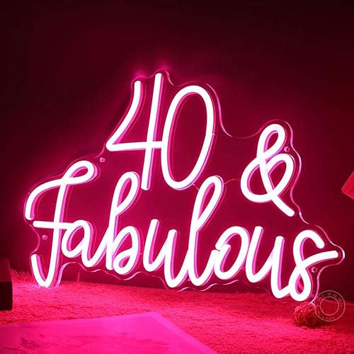Miniatura 5 de Letrero de luz de neón LED rosa de 40 y fabuloso, para fiesta de cumpleaños de cuarenta años, letrero de decoración de pared, regalos para