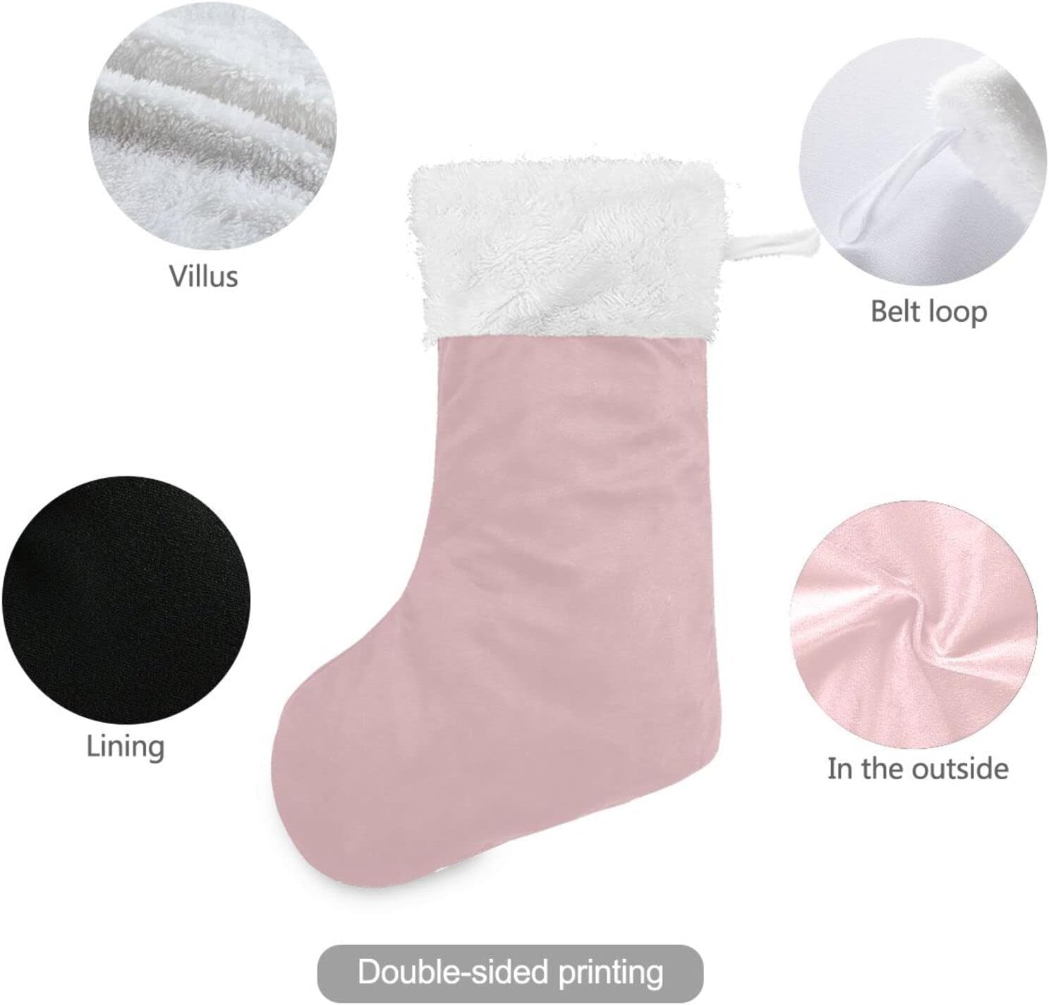 Kigai 1 Pack Christmas Stocking with Pink Solid Color Print, Soft Plush Cuff Fireplace Xmas Hanging Stockings for Family Holiday Party Decorations - Image 3
