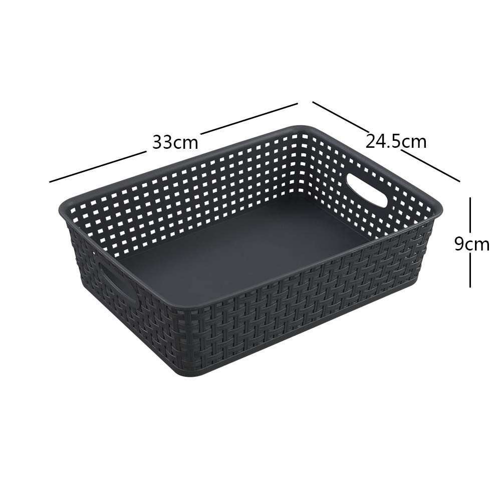 6 Schwarze Aufbewahrungskörbe A4, Rechteckig | Organizer Für Büro, Küche & Bad, Kunststoff Mit Rattan-Optik
