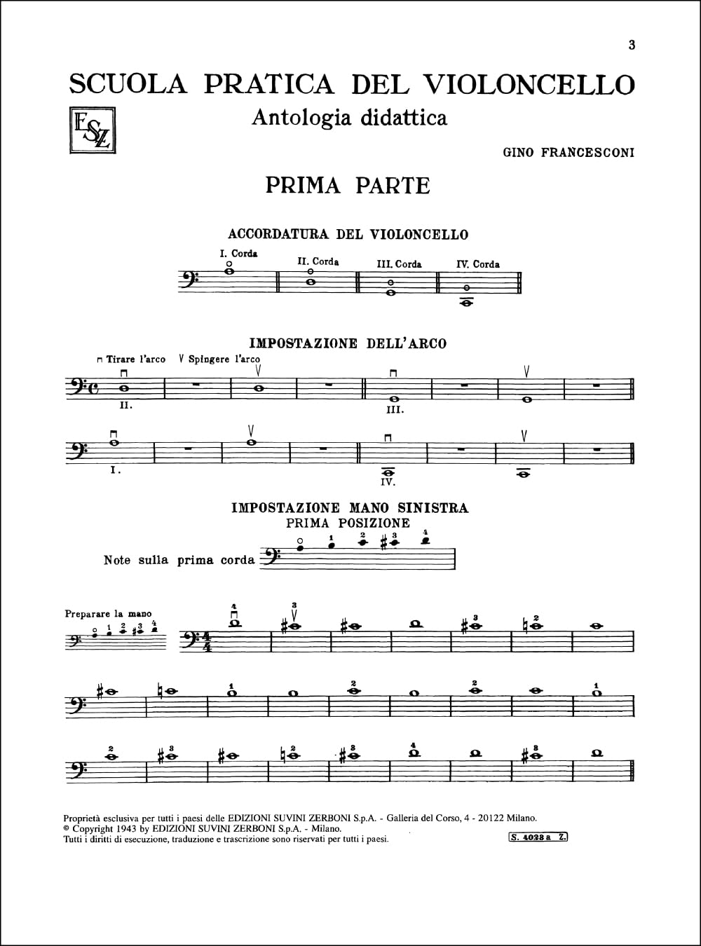 Francesconi Scuola Pratica del Violoncello Antologia Didattica Volume 1 | Metodo Violoncello per Principianti con Esercizi Arco e Diteggiatura | Libro Didattico con Spartiti per Studenti e Insegnanti