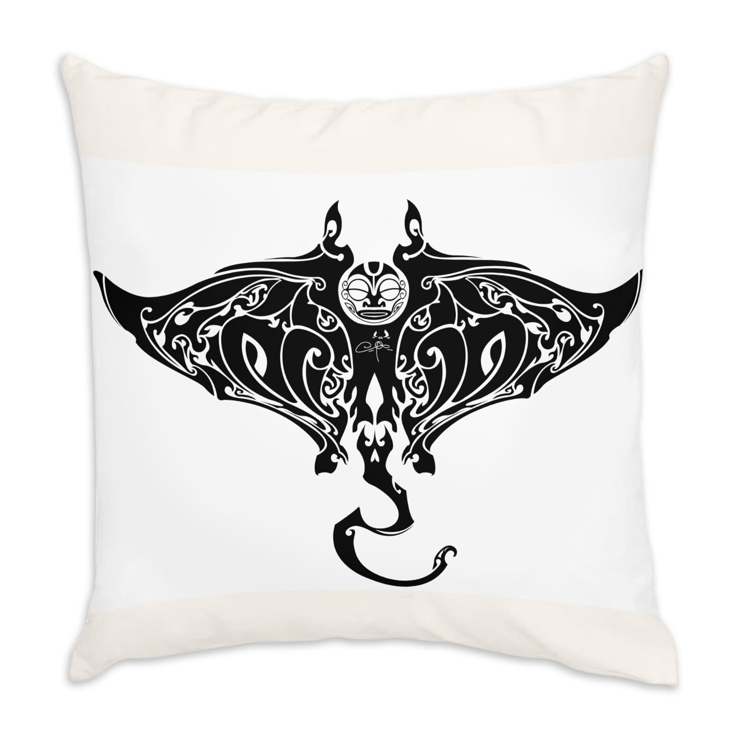 Coussin en Velours Blanc Raie Manta Maori 40x40 cm avec Housse et Garnissage