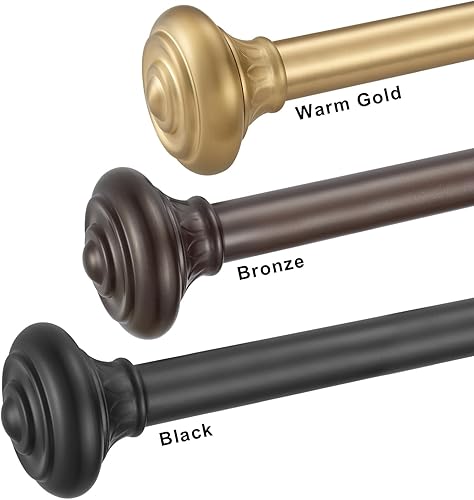 Miniatura 4 de Kemmie Barra de cortina de tratamiento de ventana de 1 pulgada con remates de urna de patrón decorativo, longitud ajustable de 18 a 36 pulgadas,