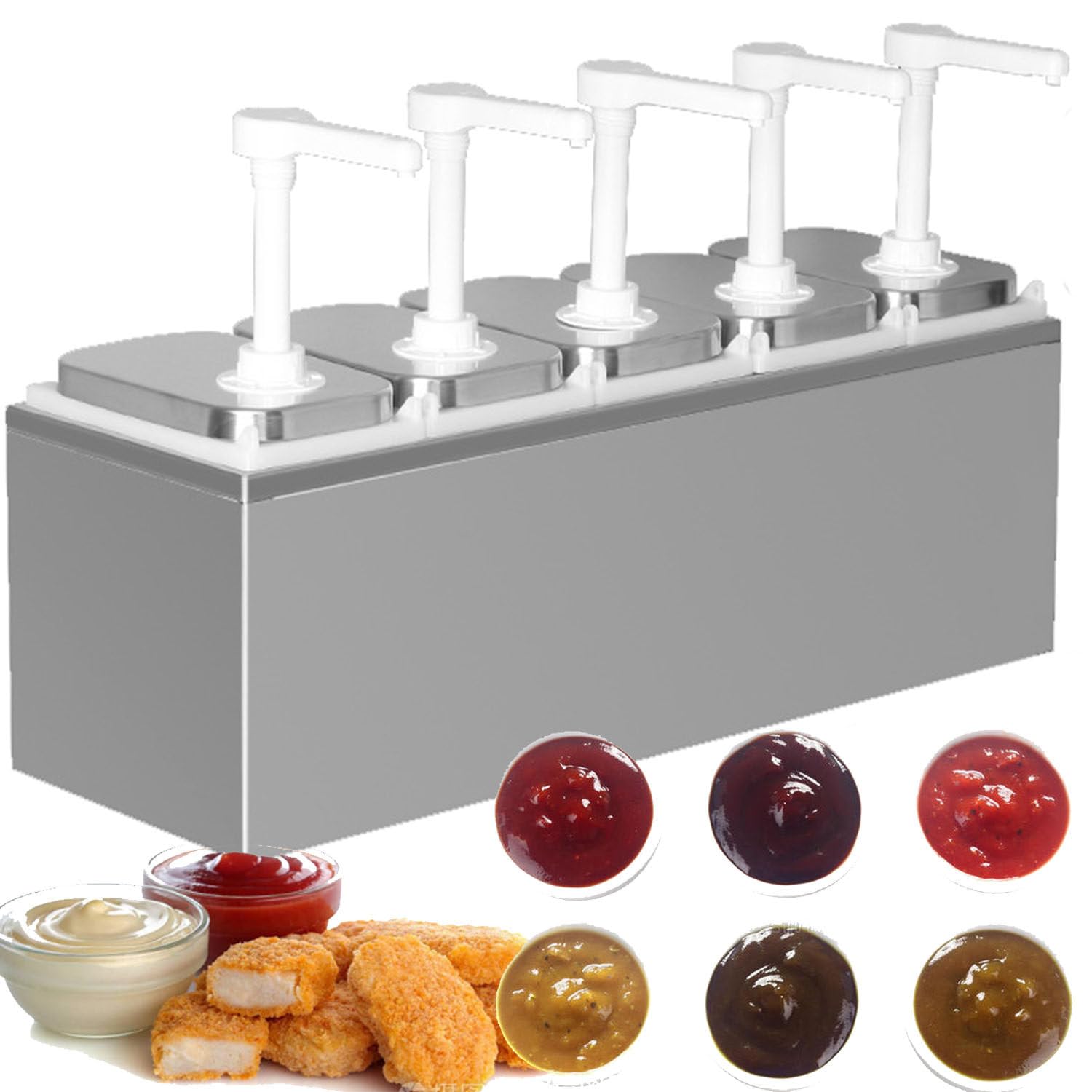 Dispensador de Salsa con Bomba, Dispensador de Salsa de Acero Inoxidable de 2 L, Dispensador de Condimentos con Bomba, Bomba para Salsa Exprimible, Salsa Exprimible (5 Bombas)