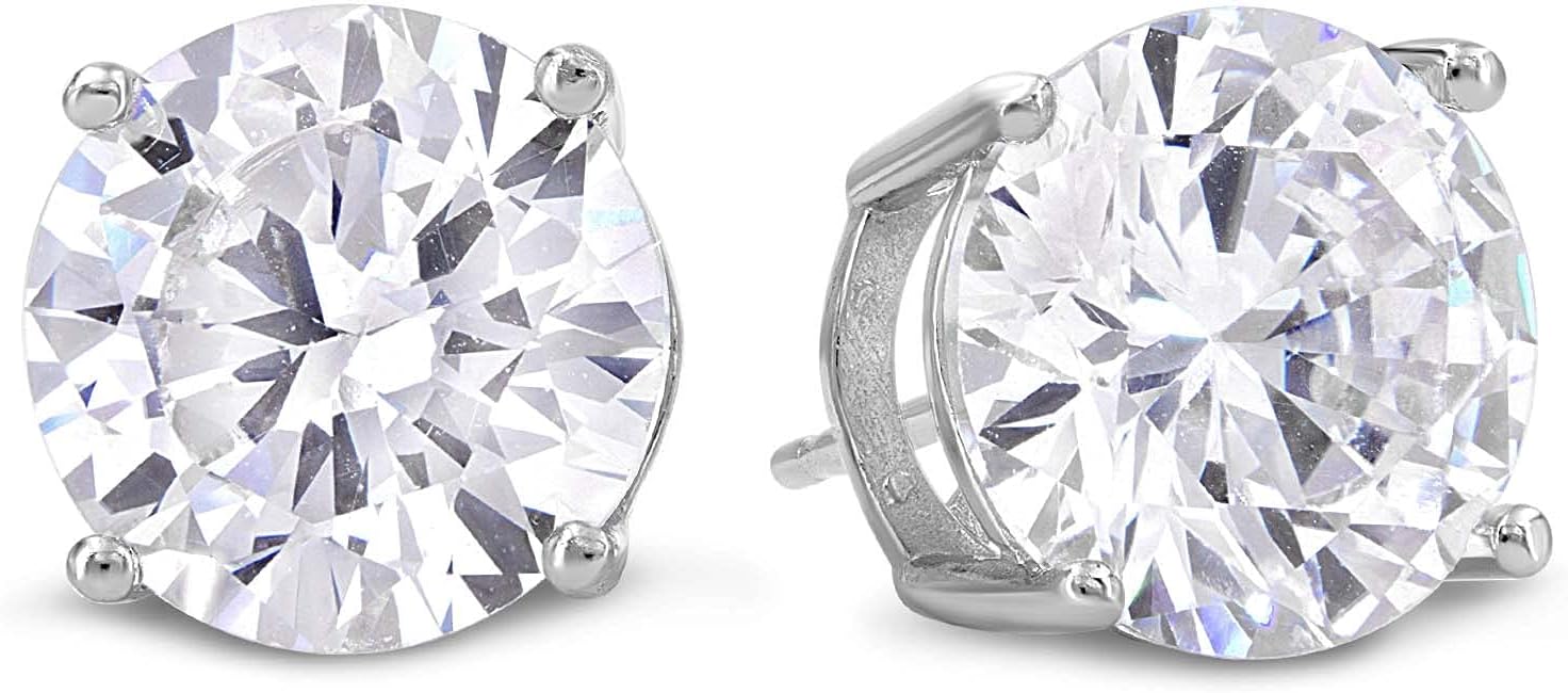 KEZEFSterling Silver Cubic Zirconia Stud Earrings for Women & Men – Premium S925 Silver Studs – Hypoallergenic – CZ Silver Earrings - Size 10mm