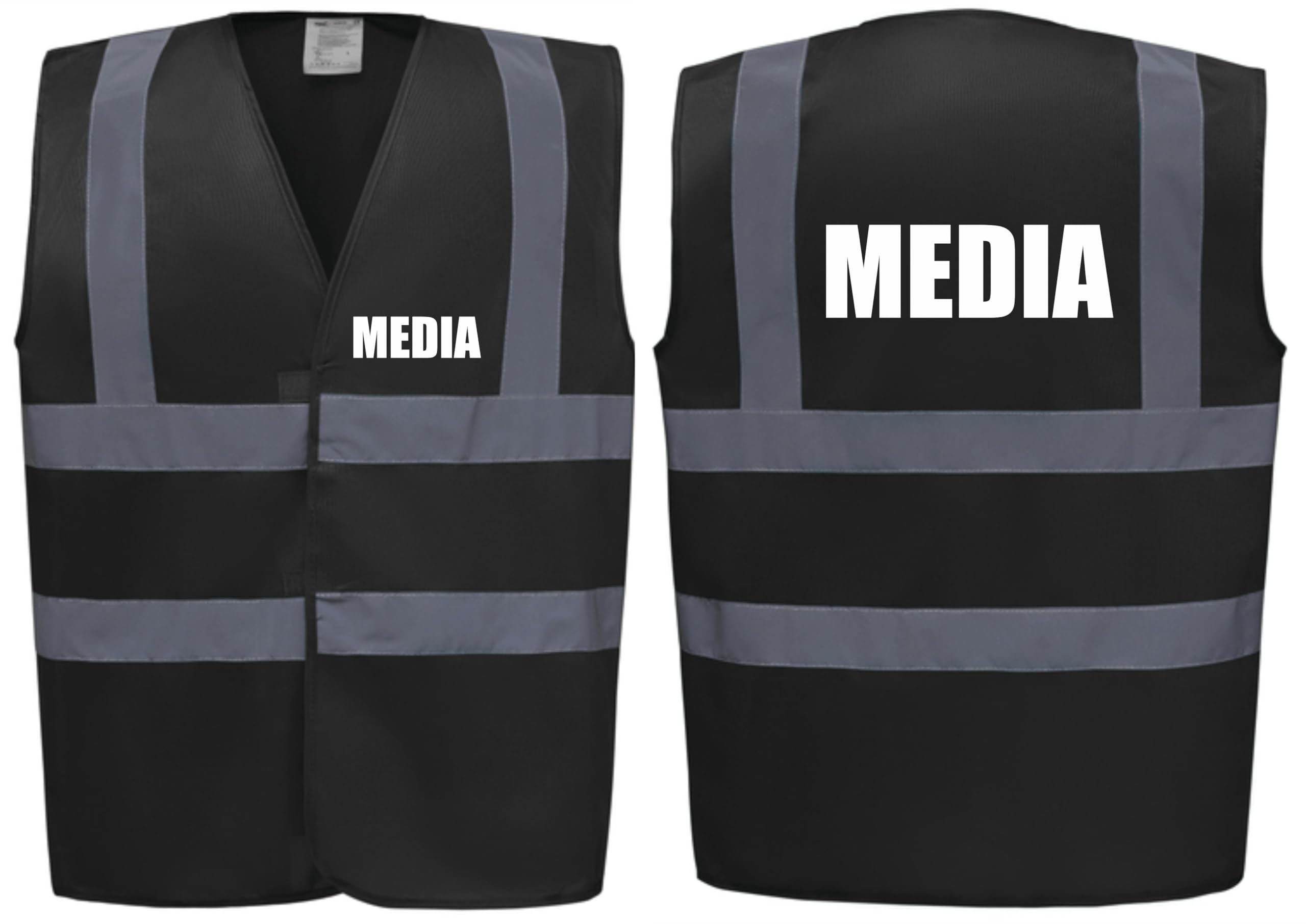 Brook Hi Vis Premium Safety Vest - MEDIA Printed Front & Back, Event Management High Viz Waistcoat, Available in 14 Colours, Festivals (Black, Medium)