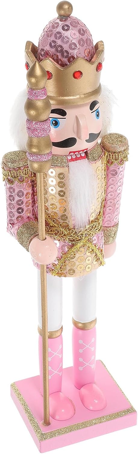 UPKOCH Pink Glitter Crown Nutcracker Soldier Figurine Wooden Holiday Nutcracker Decor for Christmas Party and Living Room Display Ornament