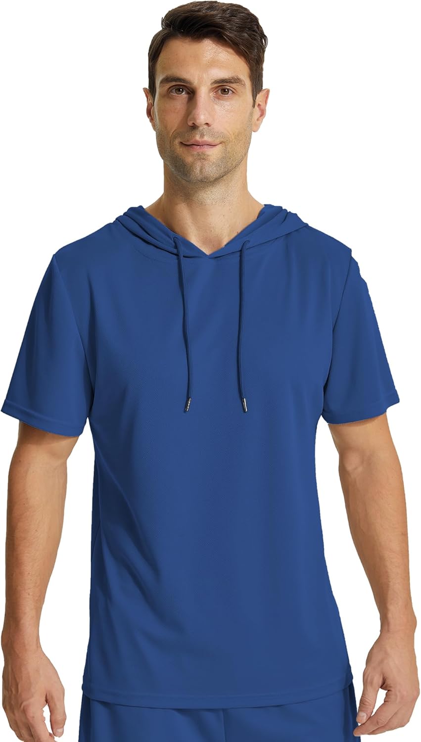 Mens Workout Athletic Hoodie Shirts Short Sleeve Lightweight Gym Muscle Fit Running T-Shirts Sweatshirt Hooded - Image 2