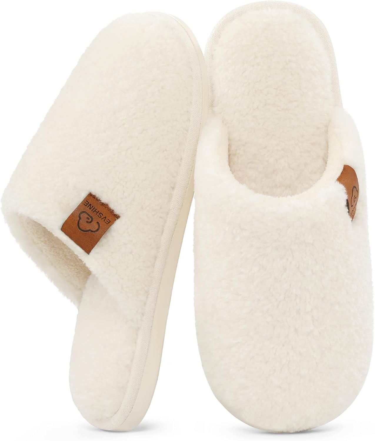 Evshine Women's Fuzzy Slip-on Slippers Comfy Lightweight Indoor House Scuff Slippers Closed Toe Soft Memory Foam Shoes