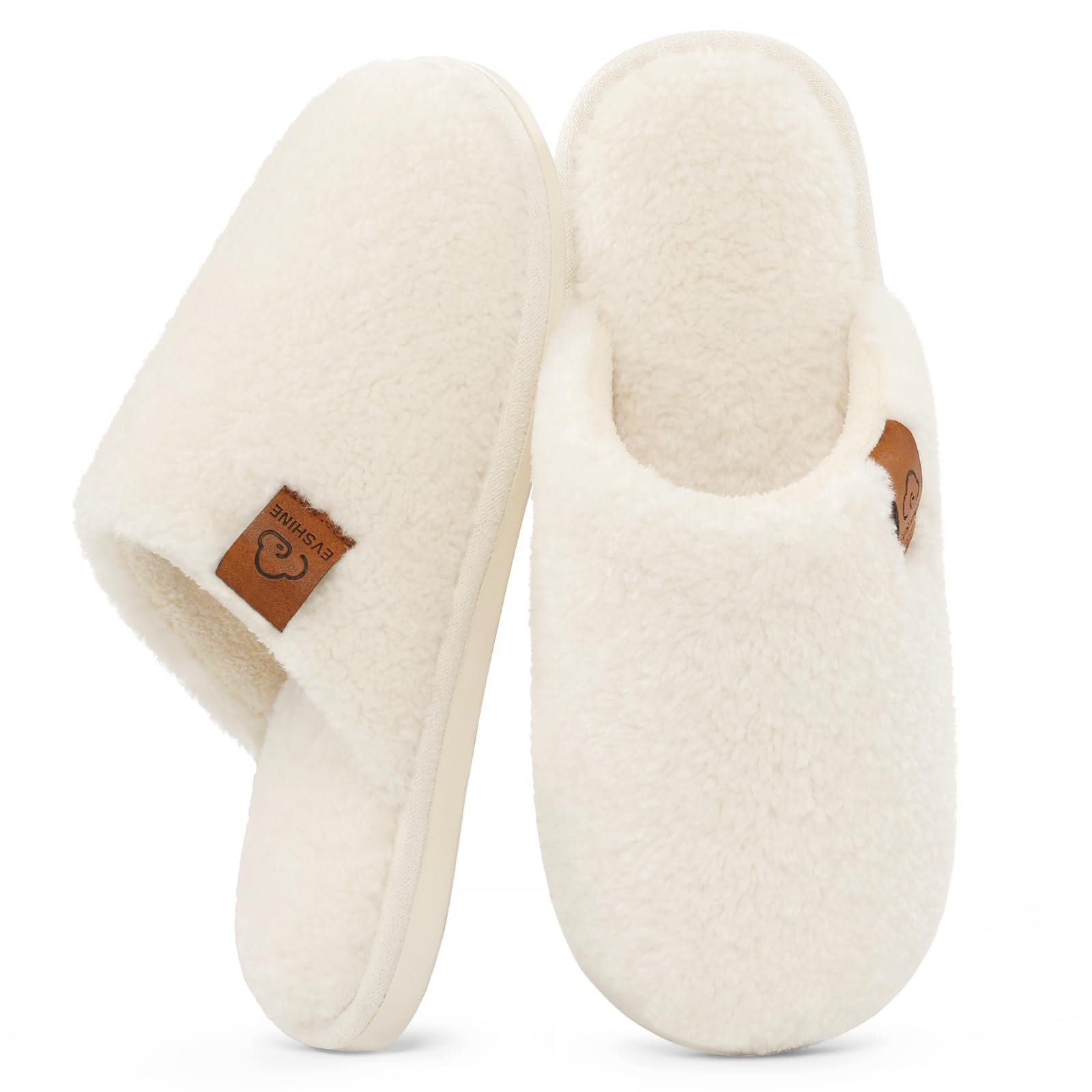 Evshine Womens Fuzzy Slip-on Slippers Comfy Lightweight Indoor House Scuff Slippers Closed Toe Soft Memory Foam Shoes