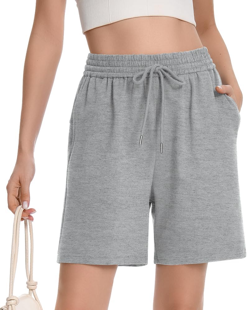 Womens Athletic Sweat Shorts Drawstring High Waisted Short Baggy Lounge Cotton Long Bermuda Shorts with Pockets - Image 2
